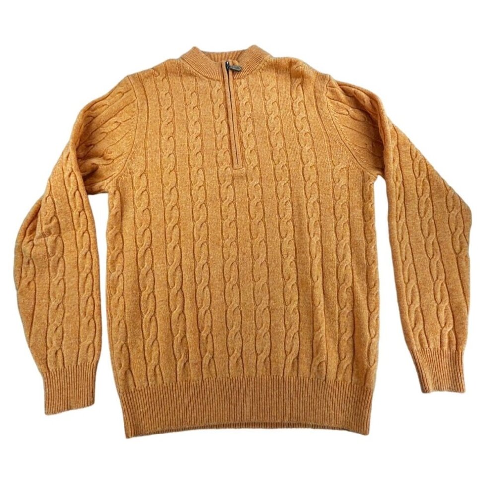 Donald Ross Cable Knit Lambswool Sweater Orange Pullover Mens Medium Size